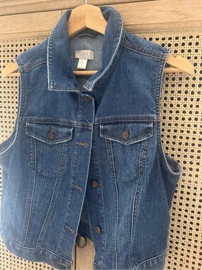 LOFT Indigo Blue Denim Button-Front Vest